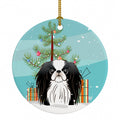 Christmas Tree and Japanese Chin Ceramic Ornament Christmas Tree Hanging Decorations for Home Christmas Holiday, Party, Gift, 3 in, Multicolor