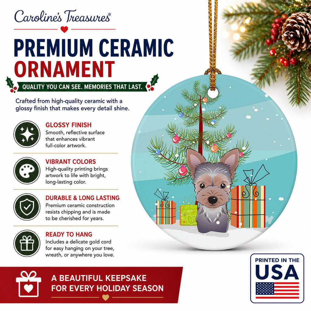 Christmas Tree and Yorkie Puppy Ceramic Ornament Christmas Tree Hanging Decorations for Home Christmas Holiday, Party, Gift, 3 in, Multicolor
