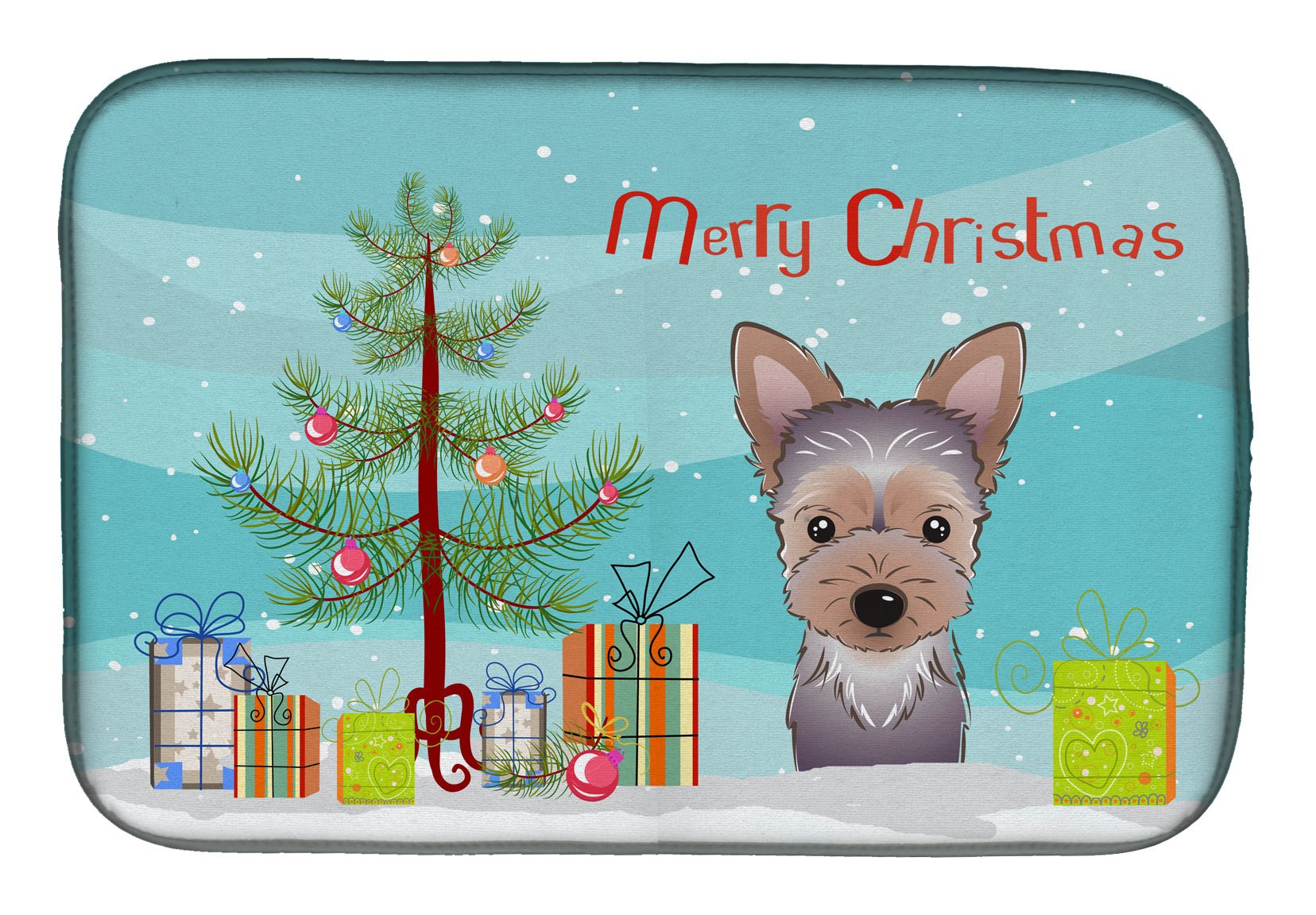 Christmas Tree and Yorkie Puppy Dish Drying Mat Absorbent Dish Drying Mat Pad for Kitchen Counter Dish Drainer Mat for Countertop, 14 x 21", Multicolor