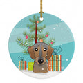 Christmas Tree and Wirehaired Dachshund Ceramic Ornament Christmas Tree Hanging Decorations for Home Christmas Holiday, Party, Gift, 3 in, Multicolor
