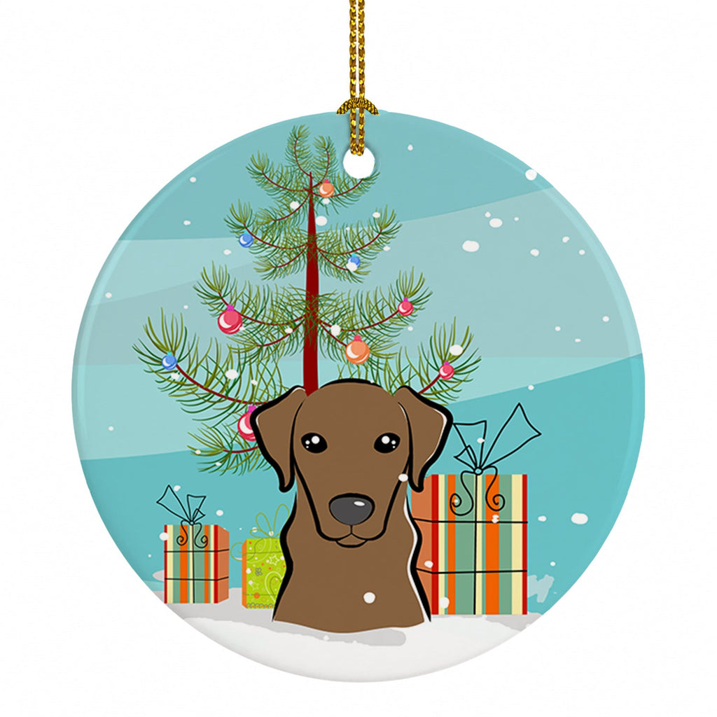 Christmas Tree and Chocolate Labrador Ceramic Ornament Christmas Tree Hanging Decorations for Home Christmas Holiday, Party, Gift, 3 in, Multicolor