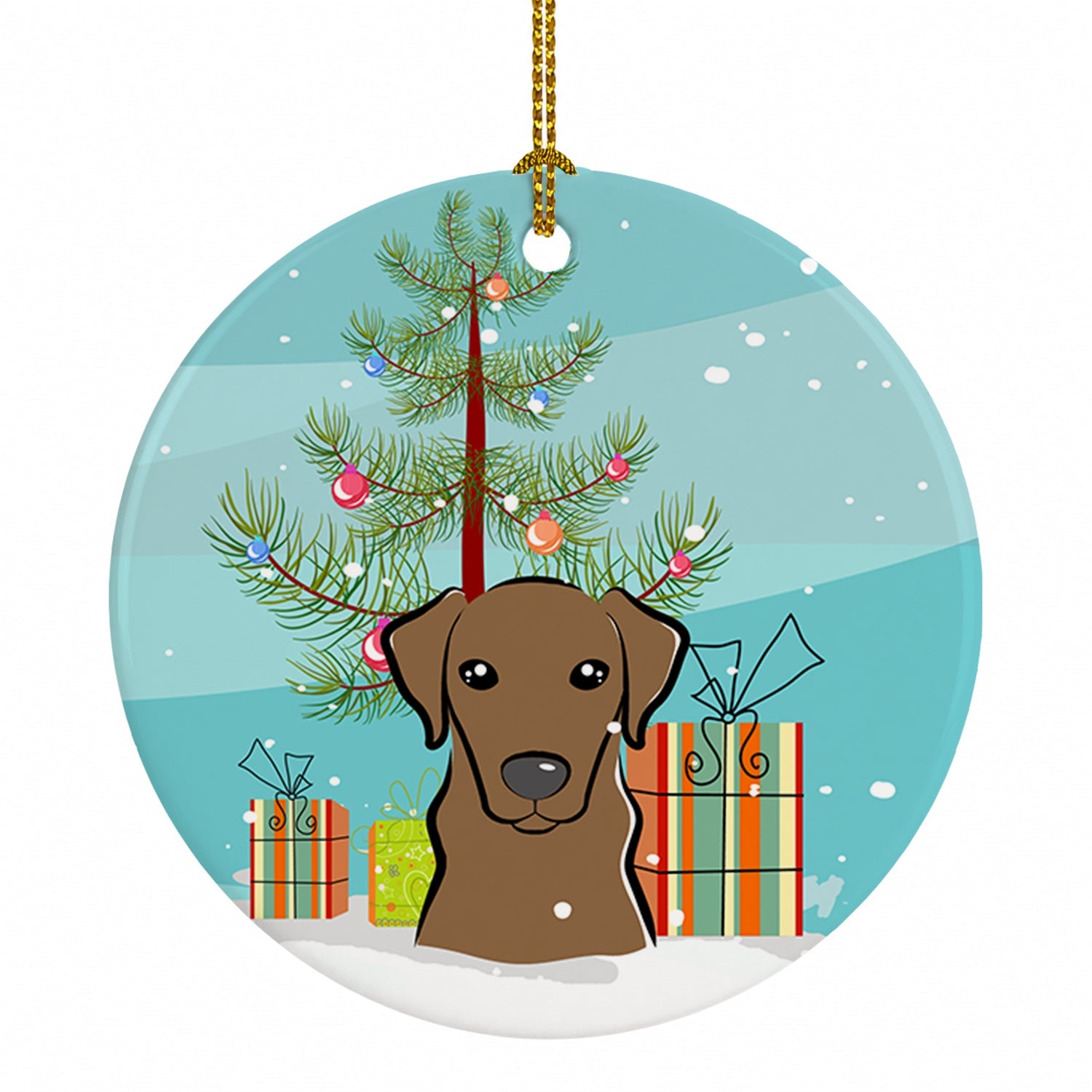 Christmas Tree and Chocolate Labrador Ceramic Ornament Christmas Tree Hanging Decorations for Home Christmas Holiday, Party, Gift, 3 in, Multicolor