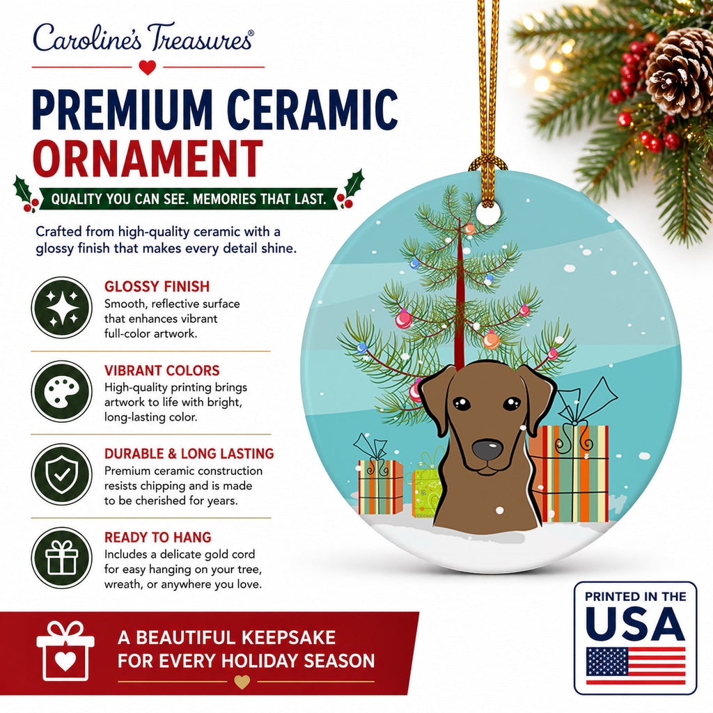 Christmas Tree and Chocolate Labrador Ceramic Ornament Christmas Tree Hanging Decorations for Home Christmas Holiday, Party, Gift, 3 in, Multicolor