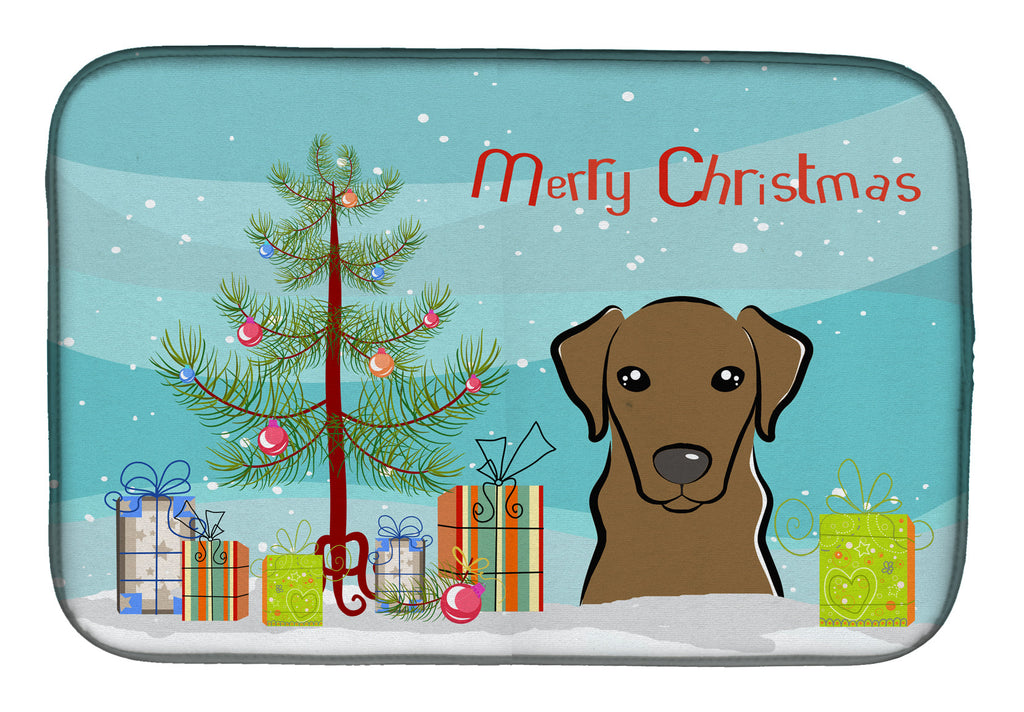Christmas Tree and Chocolate Labrador Dish Drying Mat Absorbent Dish Drying Mat Pad for Kitchen Counter Dish Drainer Mat for Countertop, 14 x 21", Multicolor