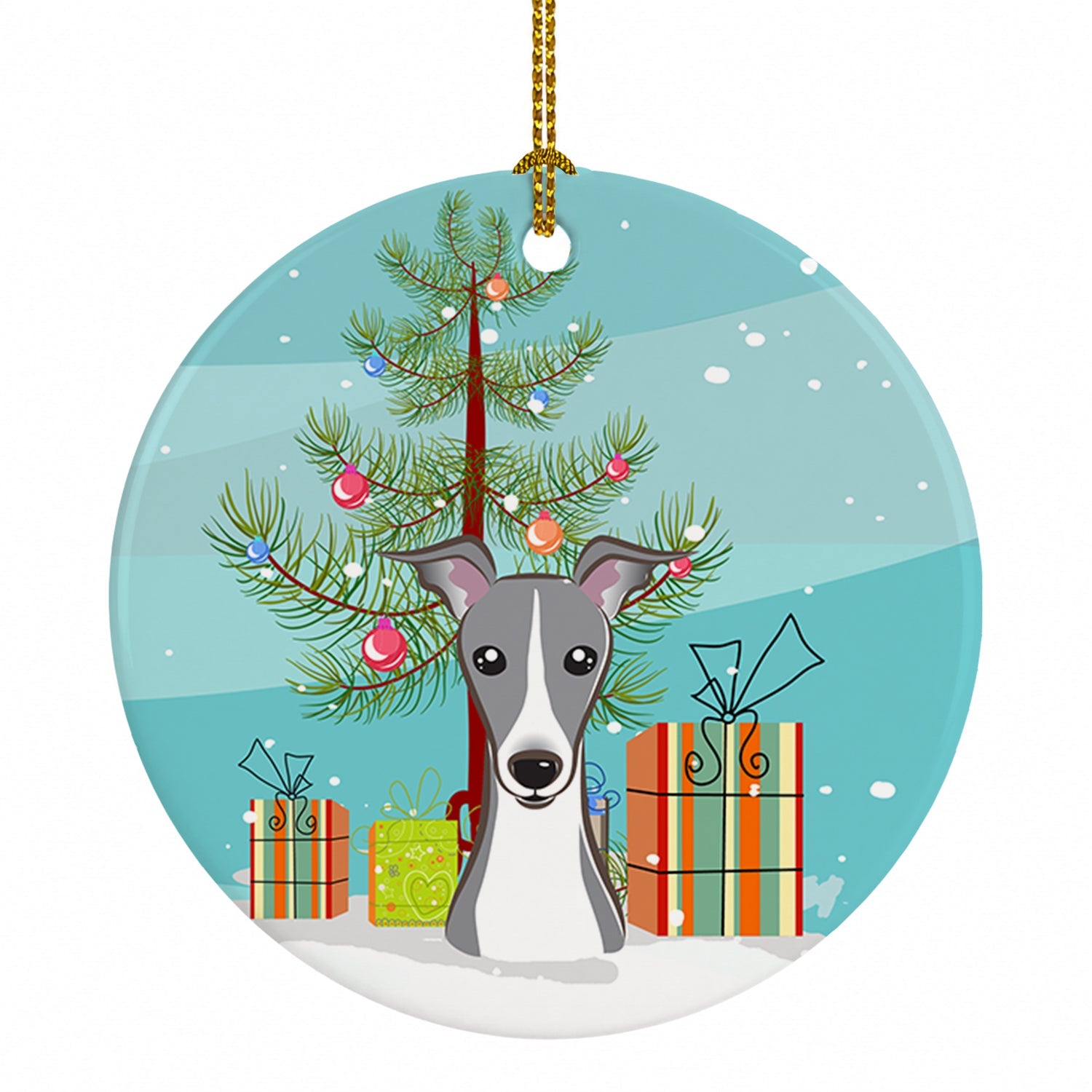 Christmas Tree and Italian Greyhound Ceramic Ornament Christmas Tree Hanging Decorations for Home Christmas Holiday, Party, Gift, 3 in, Multicolor