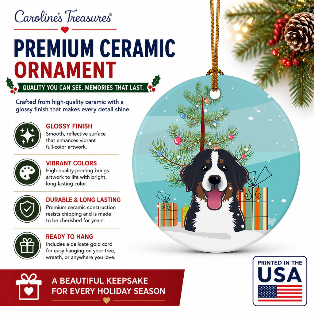 Christmas Tree and Bernese Mountain Dog Ceramic Ornament Christmas Tree Hanging Decorations for Home Christmas Holiday, Party, Gift, 3 in, Multicolor
