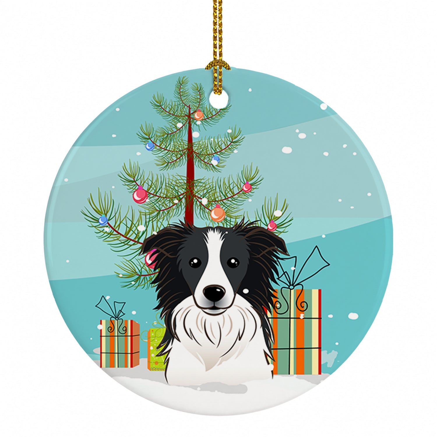 Christmas Tree and Border Collie Ceramic Ornament Christmas Tree Hanging Decorations for Home Christmas Holiday, Party, Gift, 3 in, Multicolor