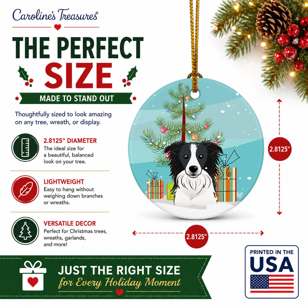 Christmas Tree and Border Collie Ceramic Ornament Christmas Tree Hanging Decorations for Home Christmas Holiday, Party, Gift, 3 in, Multicolor