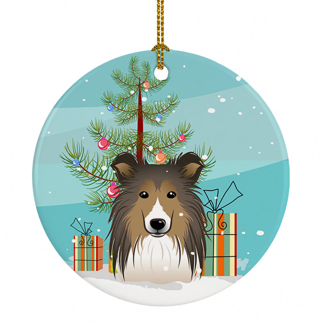 Christmas Tree and Sheltie Ceramic Ornament Christmas Tree Hanging Decorations for Home Christmas Holiday, Party, Gift, 3 in, Multicolor