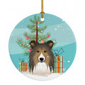 Christmas Tree and Sheltie Ceramic Ornament Christmas Tree Hanging Decorations for Home Christmas Holiday, Party, Gift, 3 in, Multicolor