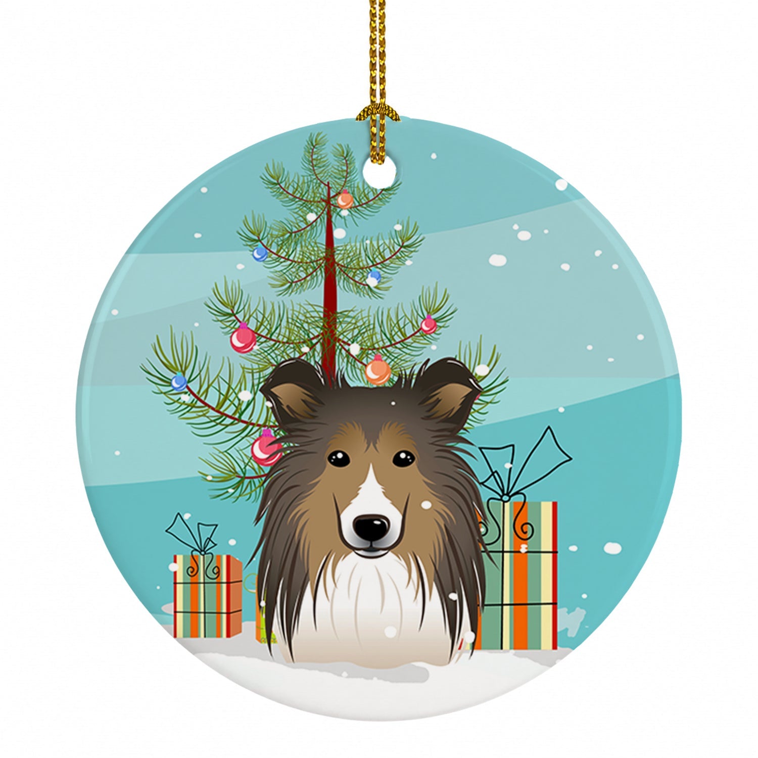 Christmas Tree and Sheltie Ceramic Ornament Christmas Tree Hanging Decorations for Home Christmas Holiday, Party, Gift, 3 in, Multicolor