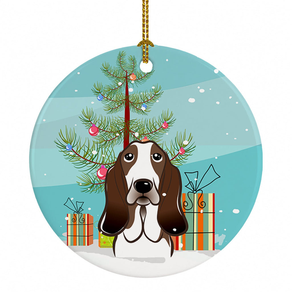 Christmas Tree and Basset Hound Ceramic Ornament Christmas Tree Hanging Decorations for Home Christmas Holiday, Party, Gift, 3 in, Multicolor