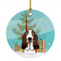 Christmas Tree and Basset Hound Ceramic Ornament Christmas Tree Hanging Decorations for Home Christmas Holiday, Party, Gift, 3 in, Multicolor