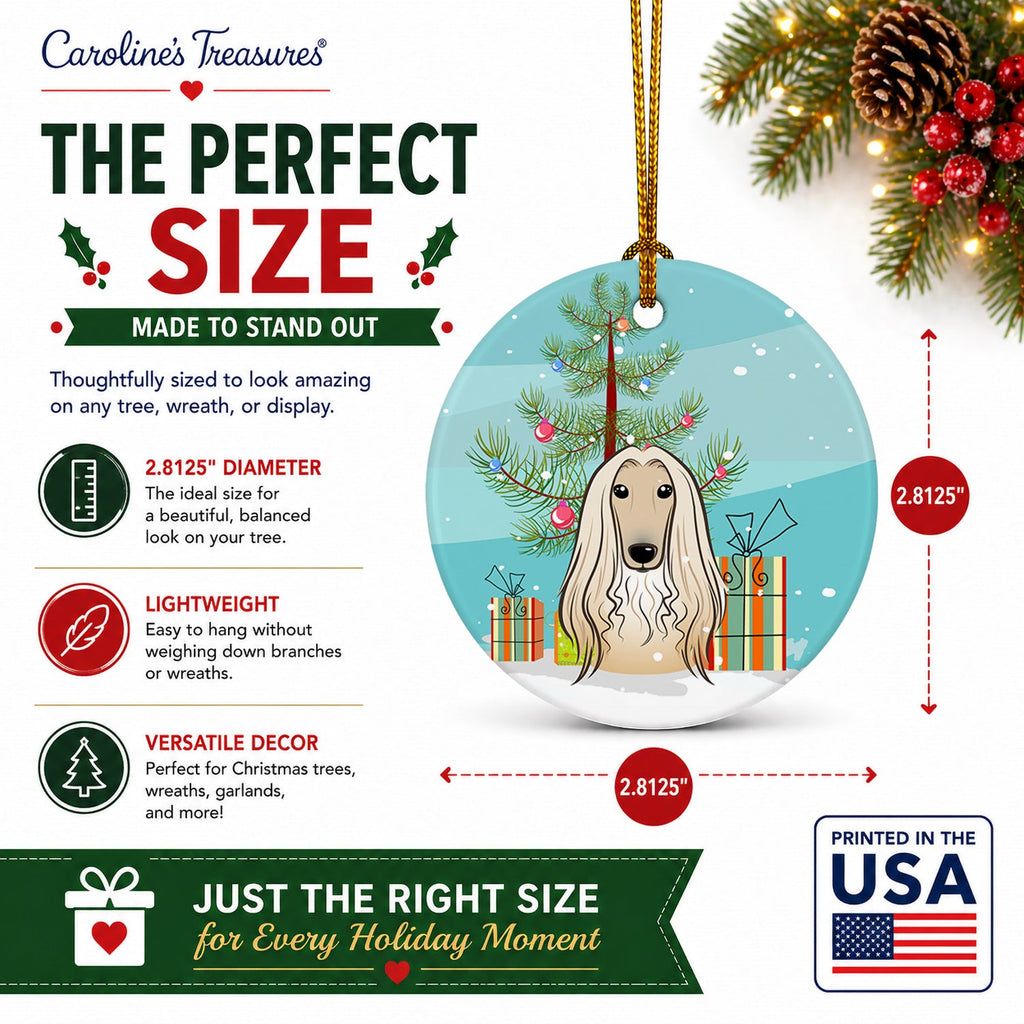 Christmas Tree and Afghan Hound Ceramic Ornament Christmas Tree Hanging Decorations for Home Christmas Holiday, Party, Gift, 3 in, Multicolor