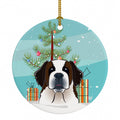 Christmas Tree and Saint Bernard Ceramic Ornament Christmas Tree Hanging Decorations for Home Christmas Holiday, Party, Gift, 3 in, Multicolor
