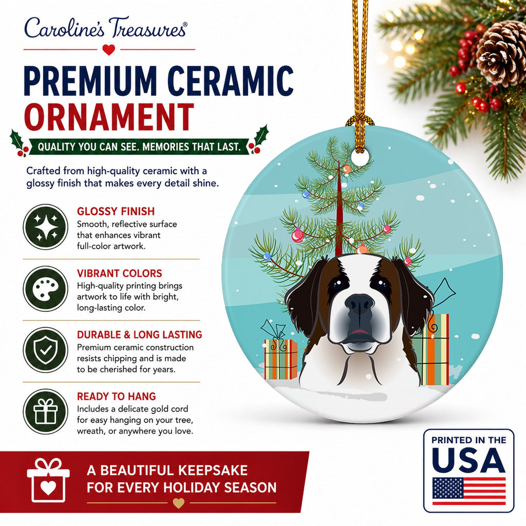 Christmas Tree and Saint Bernard Ceramic Ornament Christmas Tree Hanging Decorations for Home Christmas Holiday, Party, Gift, 3 in, Multicolor