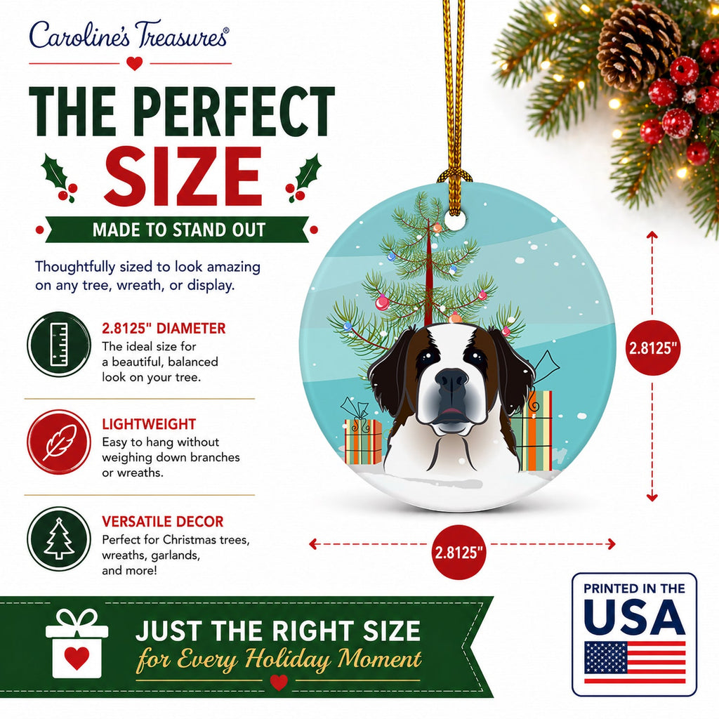 Christmas Tree and Saint Bernard Ceramic Ornament Christmas Tree Hanging Decorations for Home Christmas Holiday, Party, Gift, 3 in, Multicolor