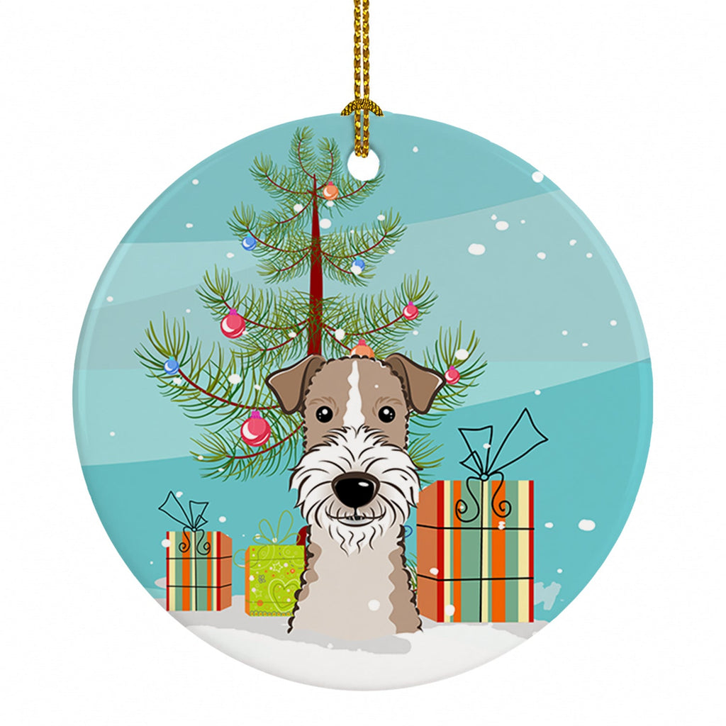 Christmas Tree and Wire Haired Fox Terrier Ceramic Ornament Christmas Tree Hanging Decorations for Home Christmas Holiday, Party, Gift, 3 in, Multicolor