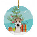 Christmas Tree and Wire Haired Fox Terrier Ceramic Ornament Christmas Tree Hanging Decorations for Home Christmas Holiday, Party, Gift, 3 in, Multicolor