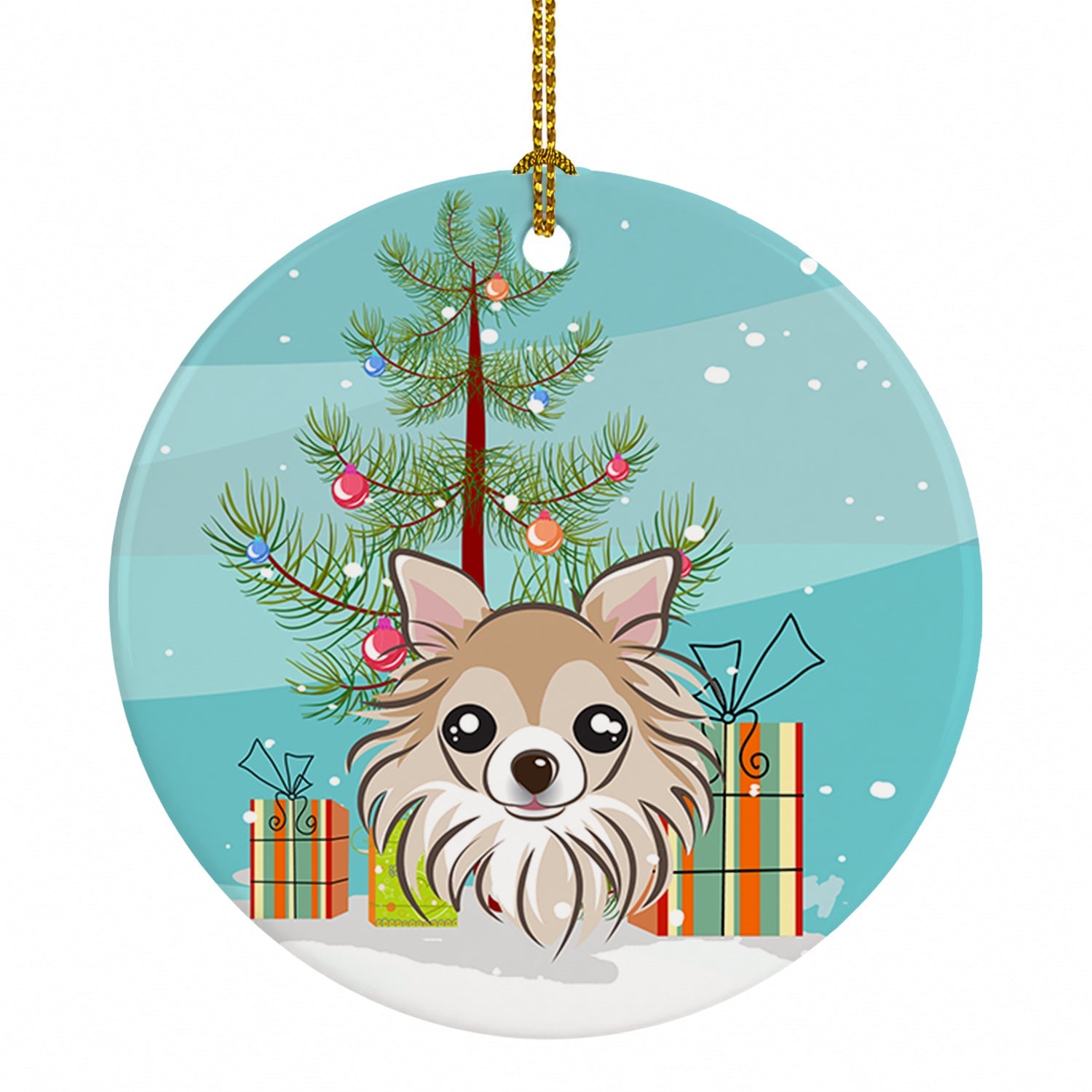 Christmas Tree and Chihuahua Ceramic Ornament Christmas Tree Hanging Decorations for Home Christmas Holiday, Party, Gift, 3 in, Multicolor