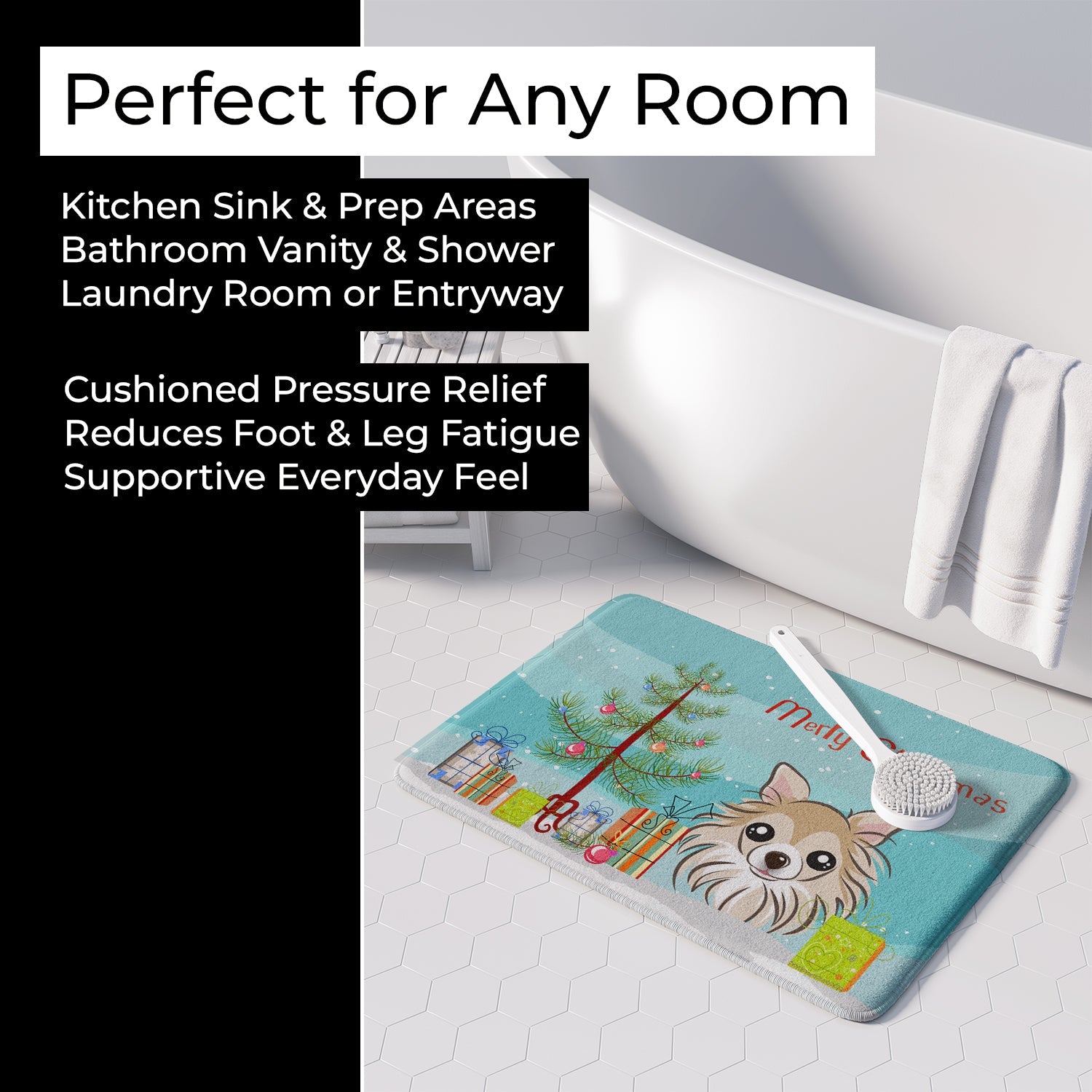 Christmas Tree and Chihuahua Memory Foam Kitchen Mat Machine Washable Anti-Fatigue Cushion Comfort Bath or Kitchen Rug
