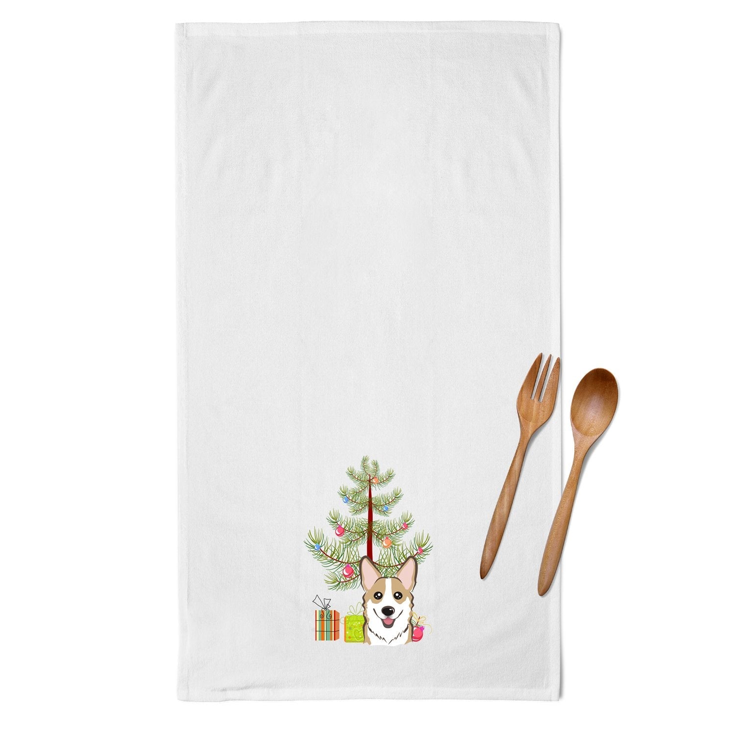 Christmas Tree and Sable Corgi Kitchen Towel Set of 2 White Dish Towels Decorative Bathroom Hand towel for Hand, Face, Hair, Yoga, Tea, Dishcloth, 19 X 28", White