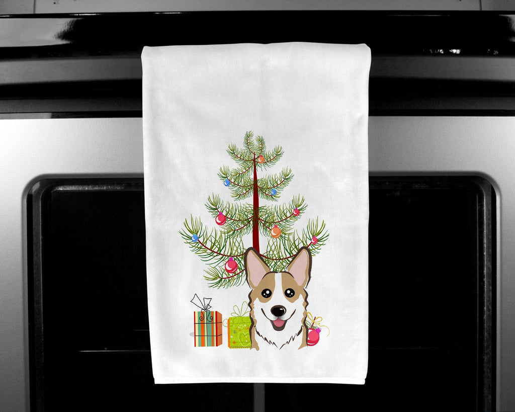 Christmas Tree and Sable Corgi Kitchen Towel Set of 2 White Dish Towels Decorative Bathroom Hand towel for Hand, Face, Hair, Yoga, Tea, Dishcloth, 19 X 28", White