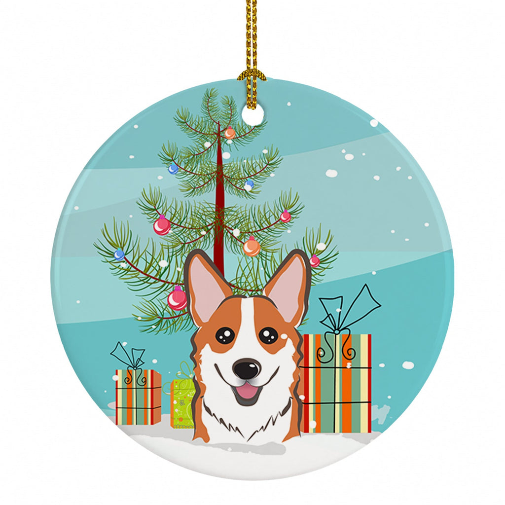 Christmas Tree and Red Corgi Ceramic Ornament Christmas Tree Hanging Decorations for Home Christmas Holiday, Party, Gift, 3 in, Multicolor