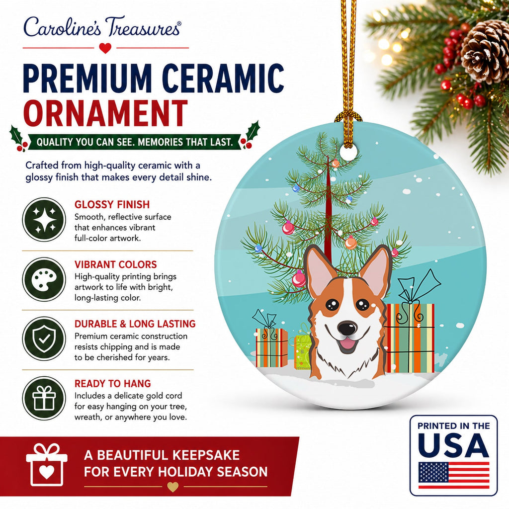 Christmas Tree and Red Corgi Ceramic Ornament Christmas Tree Hanging Decorations for Home Christmas Holiday, Party, Gift, 3 in, Multicolor