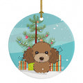 Christmas Tree and Chocolate Brown Poodle Ceramic Ornament Christmas Tree Hanging Decorations for Home Christmas Holiday, Party, Gift, 3 in, Multicolor