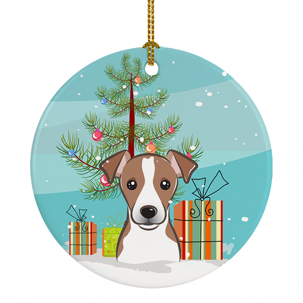 Christmas Tree and Jack Russell Terrier Ceramic Ornament Christmas Tree Hanging Decorations for Home Christmas Holiday, Party, Gift, 3 in, Multicolor