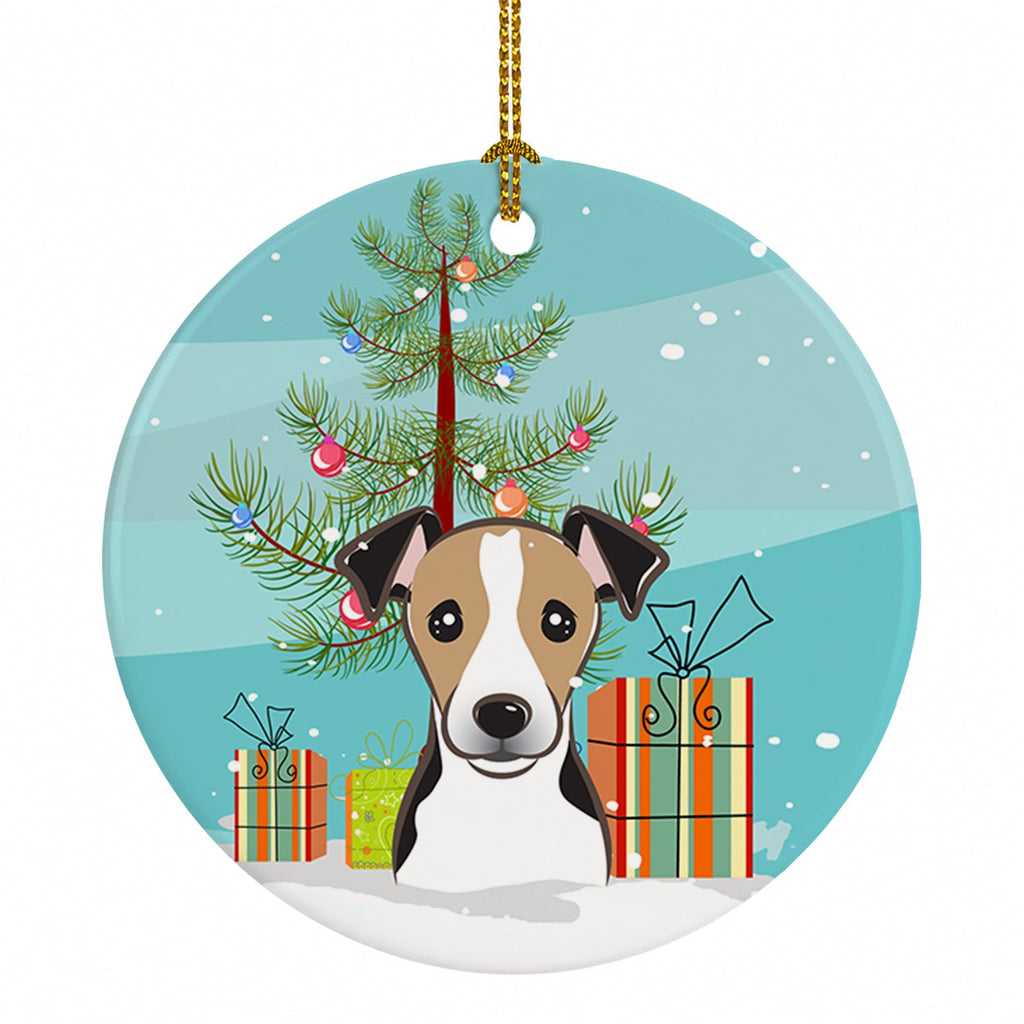 Christmas Tree and Jack Russell Terrier Ceramic Ornament Christmas Tree Hanging Decorations for Home Christmas Holiday, Party, Gift, 3 in, Multicolor