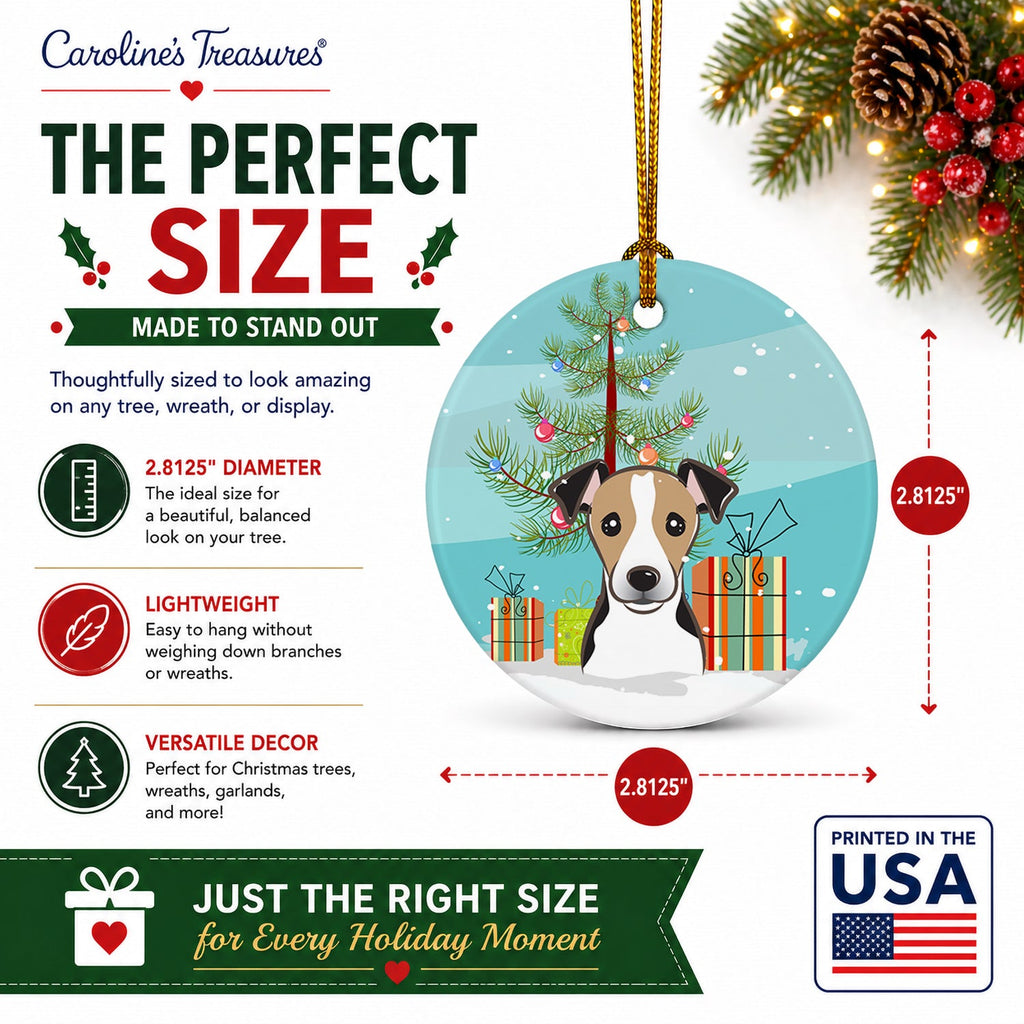 Christmas Tree and Jack Russell Terrier Ceramic Ornament Christmas Tree Hanging Decorations for Home Christmas Holiday, Party, Gift, 3 in, Multicolor