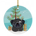 Christmas Tree and Black Pug Ceramic Ornament Christmas Tree Hanging Decorations for Home Christmas Holiday, Party, Gift, 3 in, Multicolor