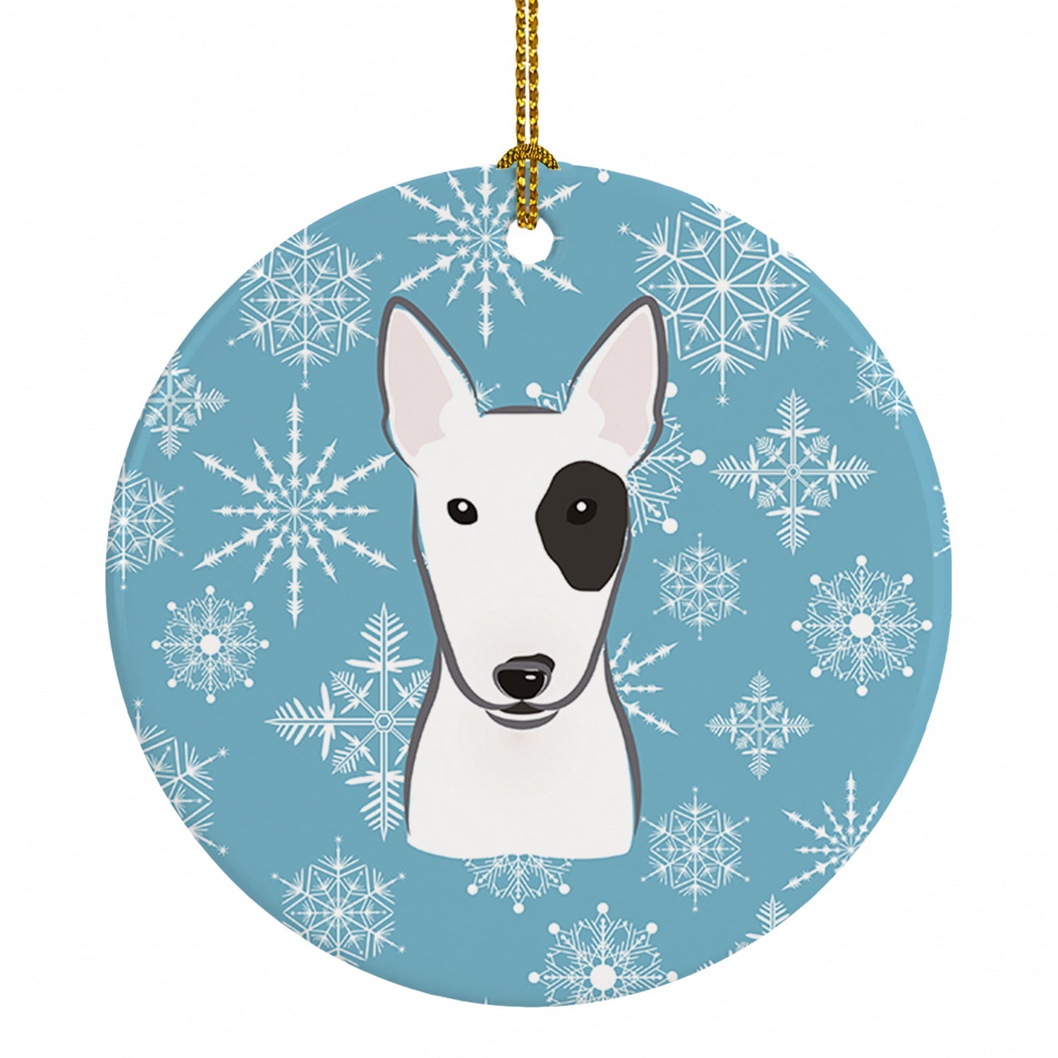 Snowflake Bull Terrier Ceramic Ornament Christmas Tree Hanging Decorations for Home Christmas Holiday, Party, Gift, 3 in, Multicolor