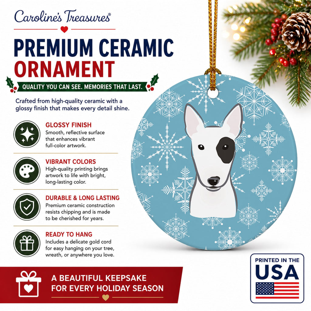 Snowflake Bull Terrier Ceramic Ornament Christmas Tree Hanging Decorations for Home Christmas Holiday, Party, Gift, 3 in, Multicolor