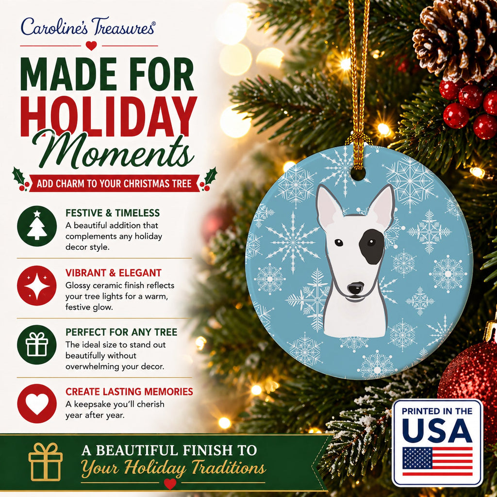 Snowflake Bull Terrier Ceramic Ornament Christmas Tree Hanging Decorations for Home Christmas Holiday, Party, Gift, 3 in, Multicolor