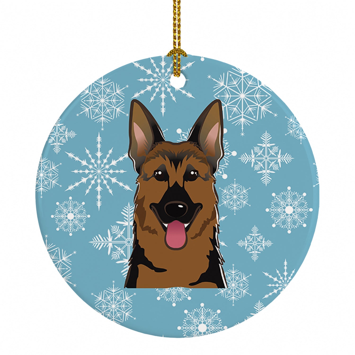 Snowflake German Shepherd Ceramic Ornament Christmas Tree Hanging Decorations for Home Christmas Holiday, Party, Gift, 3 in, Multicolor