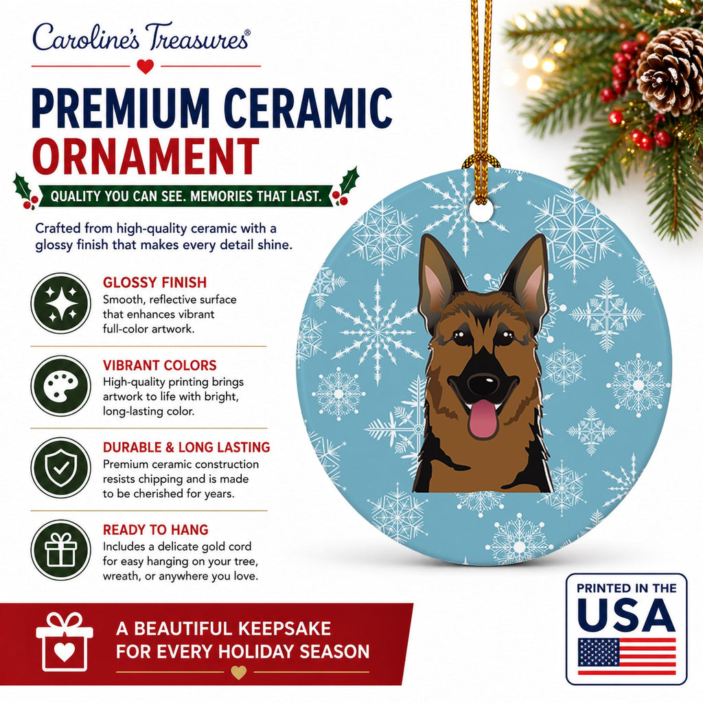 Snowflake German Shepherd Ceramic Ornament Christmas Tree Hanging Decorations for Home Christmas Holiday, Party, Gift, 3 in, Multicolor