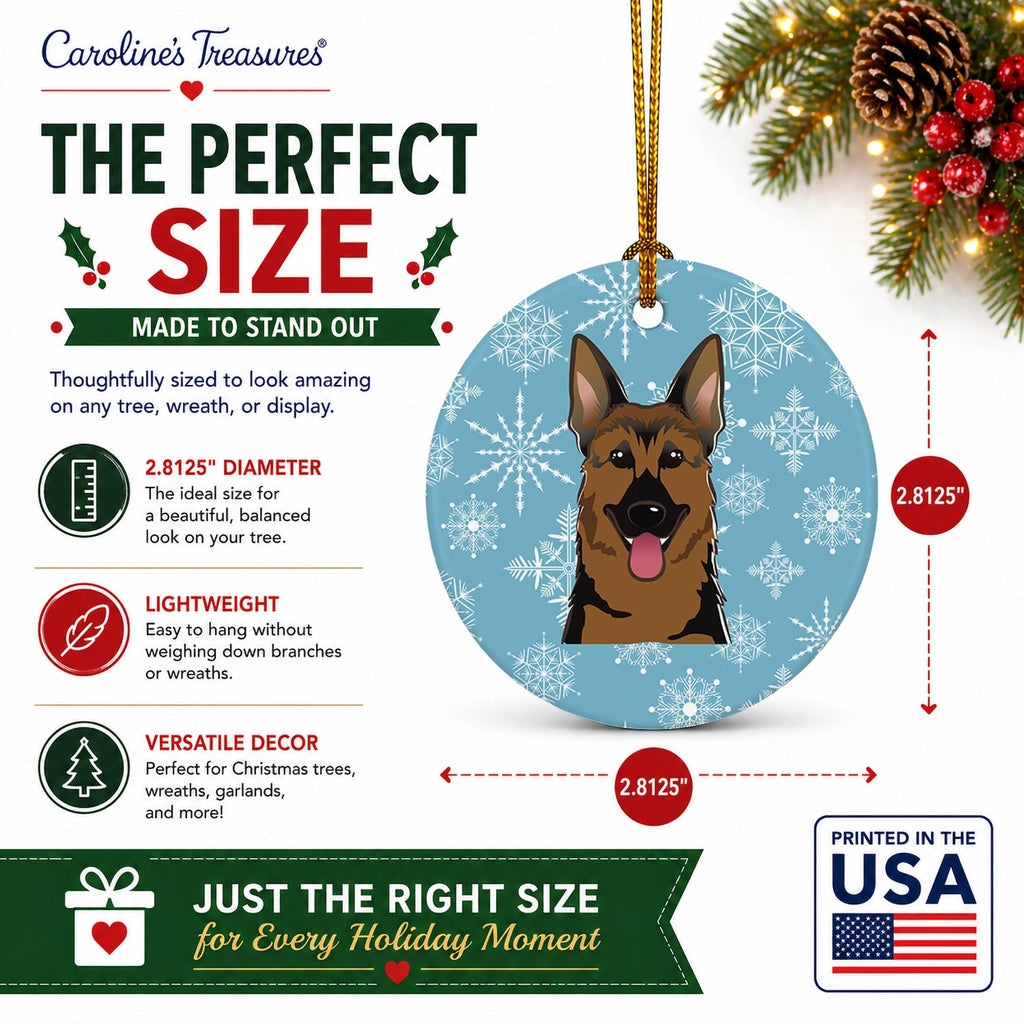Snowflake German Shepherd Ceramic Ornament Christmas Tree Hanging Decorations for Home Christmas Holiday, Party, Gift, 3 in, Multicolor
