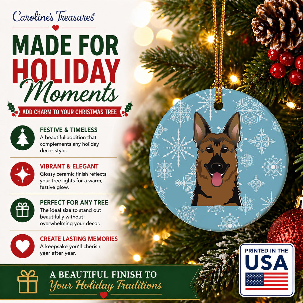 Snowflake German Shepherd Ceramic Ornament Christmas Tree Hanging Decorations for Home Christmas Holiday, Party, Gift, 3 in, Multicolor