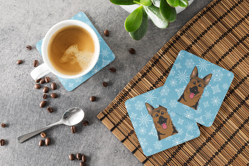 Snowflake German Shepherd Foam Coasters Set of 4 Cup Coasters for Indoor Outdoor, Tabletop Protection, Anti Slip, Mouse pad Material