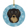 Snowflake Longhair Black and Tan Dachshund Ceramic Ornament Christmas Tree Hanging Decorations for Home Christmas Holiday, Party, Gift, 3 in, Multicolor