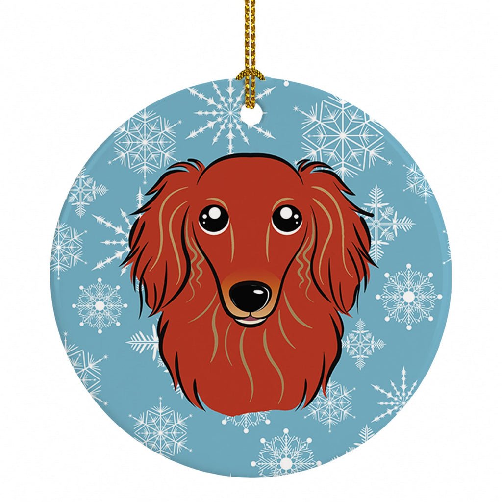 Snowflake Longhair Red Dachshund Ceramic Ornament Christmas Tree Hanging Decorations for Home Christmas Holiday, Party, Gift, 3 in, Multicolor