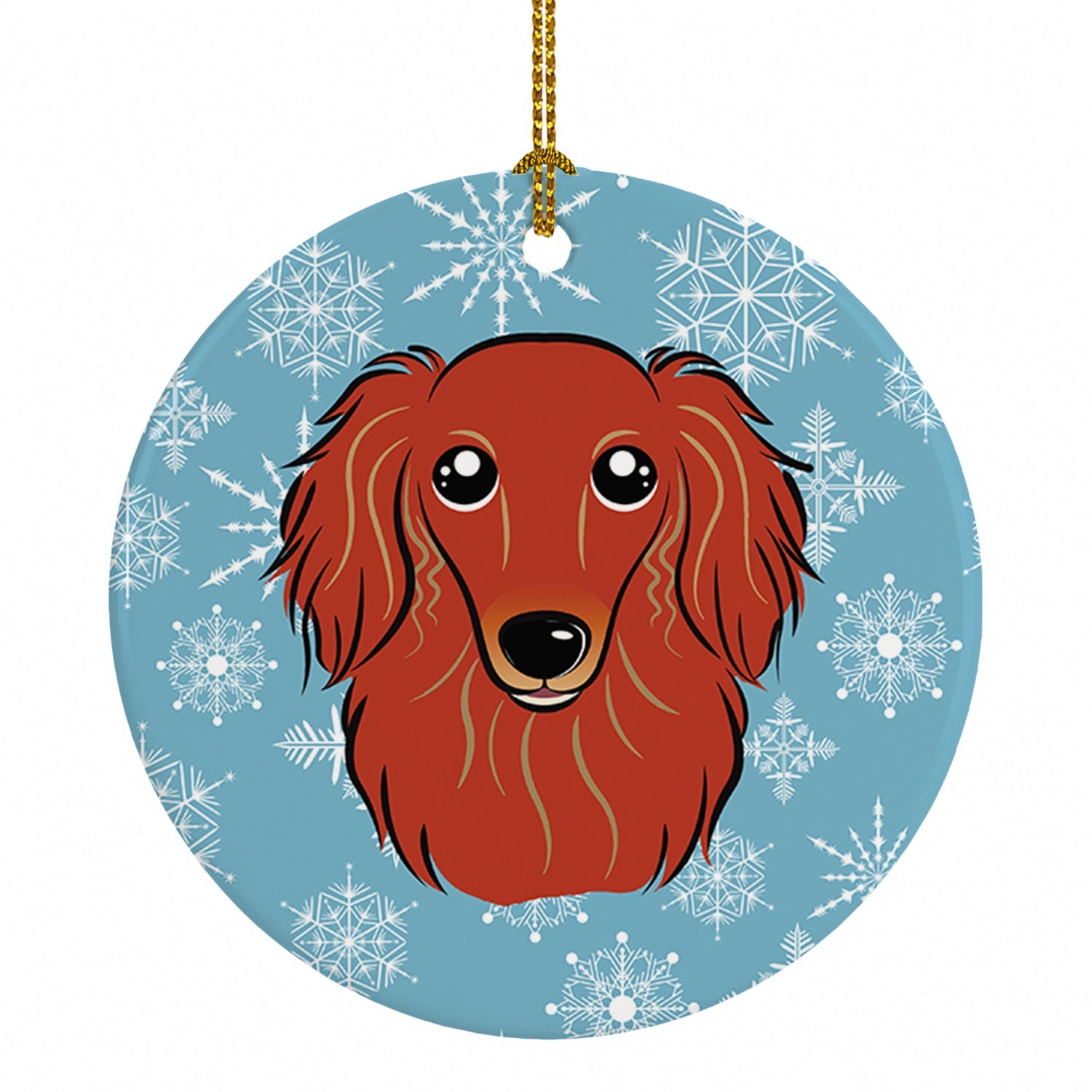 Snowflake Longhair Red Dachshund Ceramic Ornament Christmas Tree Hanging Decorations for Home Christmas Holiday, Party, Gift, 3 in, Multicolor
