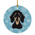 Snowflake Smooth Black and Tan Dachshund Ceramic Ornament Christmas Tree Hanging Decorations for Home Christmas Holiday, Party, Gift, 3 in, Multicolor