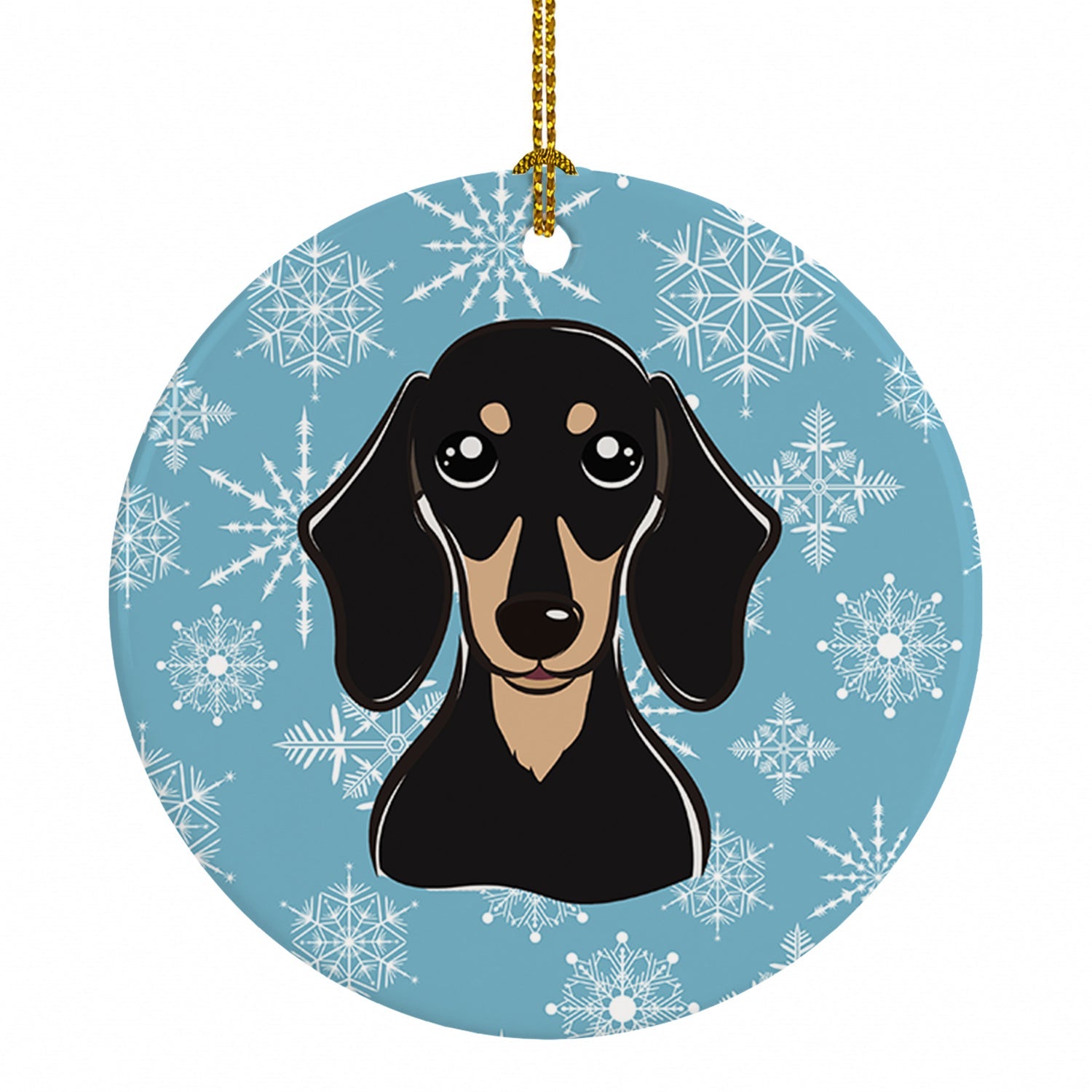 Snowflake Smooth Black and Tan Dachshund Ceramic Ornament Christmas Tree Hanging Decorations for Home Christmas Holiday, Party, Gift, 3 in, Multicolor