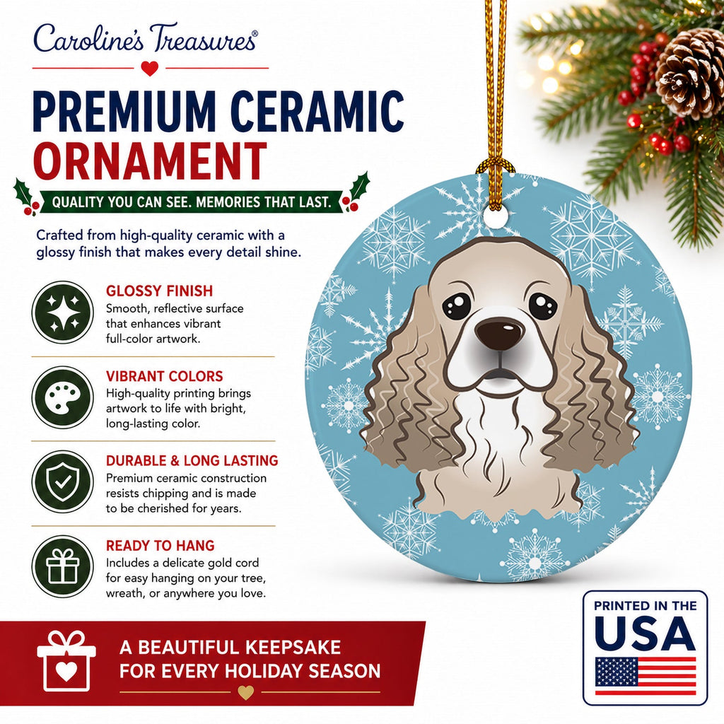 Snowflake Cocker Spaniel Ceramic Ornament Christmas Tree Hanging Decorations for Home Christmas Holiday, Party, Gift, 3 in, Multicolor