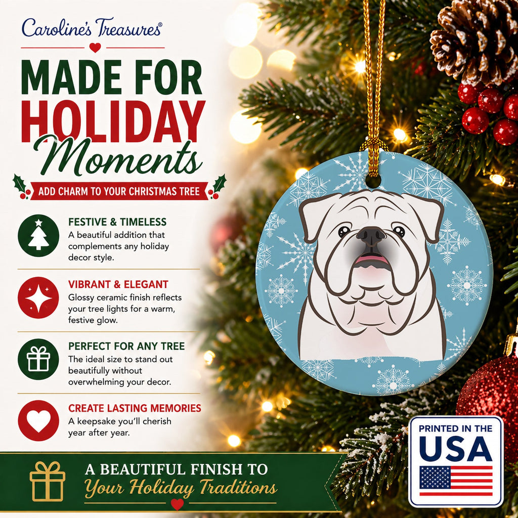 Snowflake White English Bulldog  Ceramic Ornament Christmas Tree Hanging Decorations for Home Christmas Holiday, Party, Gift, 3 in, Multicolor