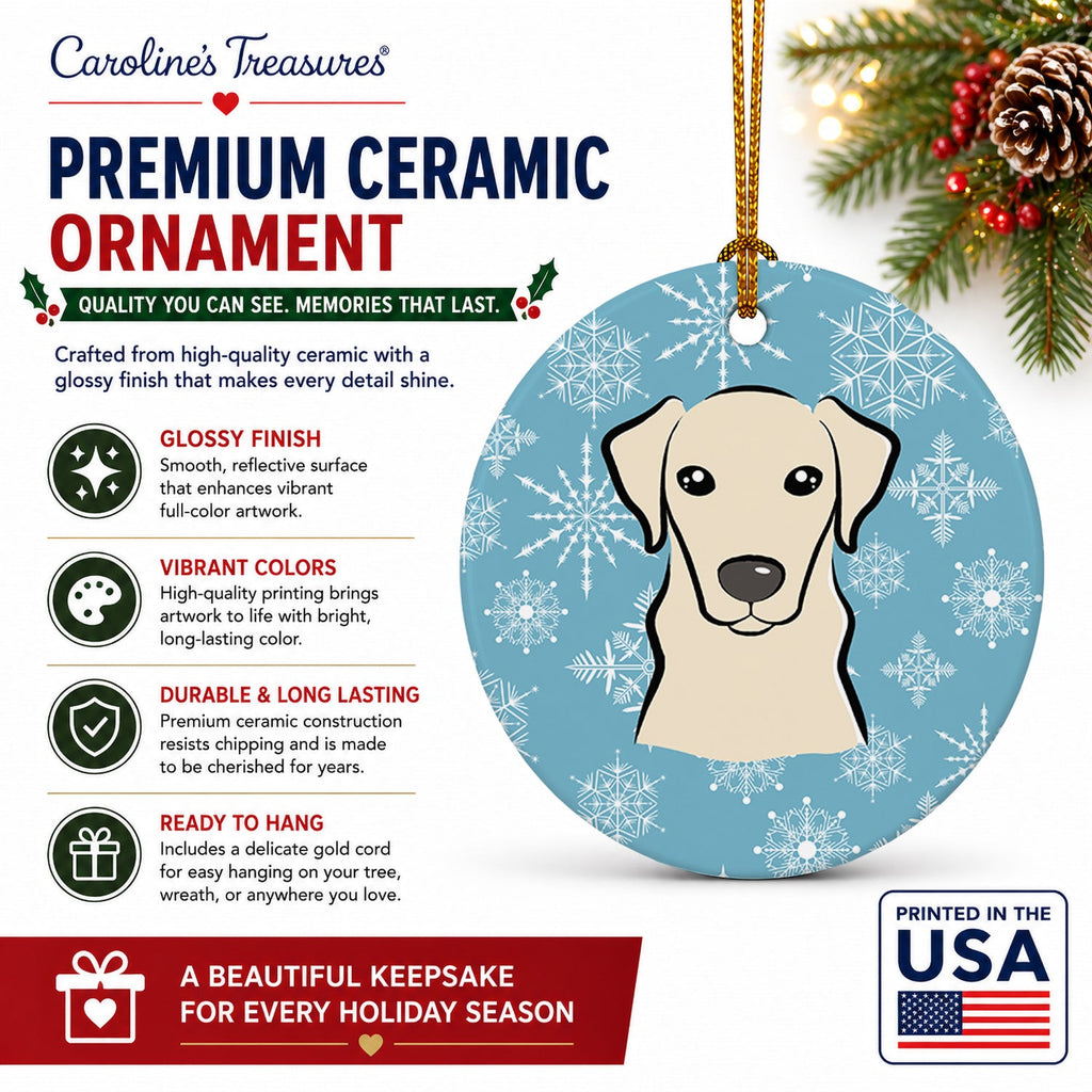 Snowflake Yellow Labrador Ceramic Ornament Christmas Tree Hanging Decorations for Home Christmas Holiday, Party, Gift, 3 in, Multicolor